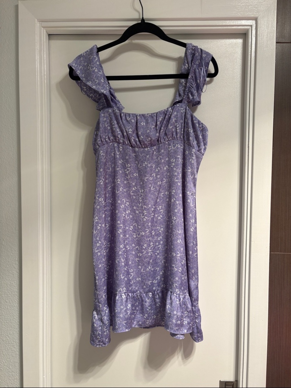 Zara Lavender Floral Ruffle-Strap Dress